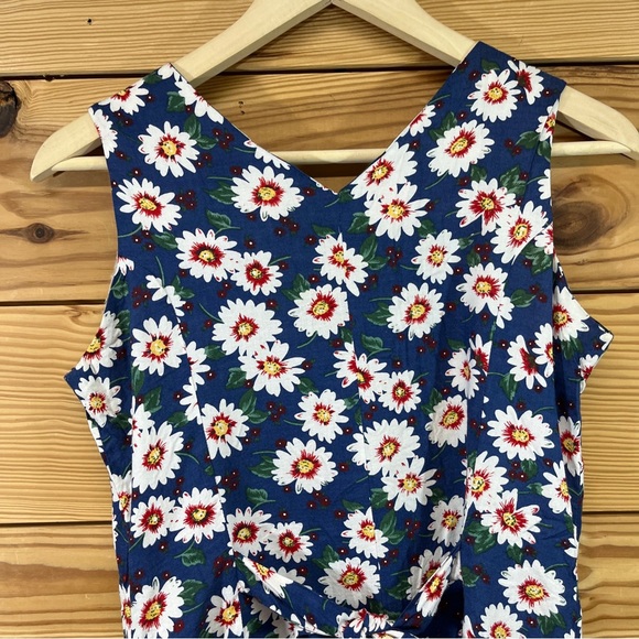 Vtg 90s No Boundaries Romper Small Blue Floral Button Up Tie Back Rayon B155 - Picture 10 of 11